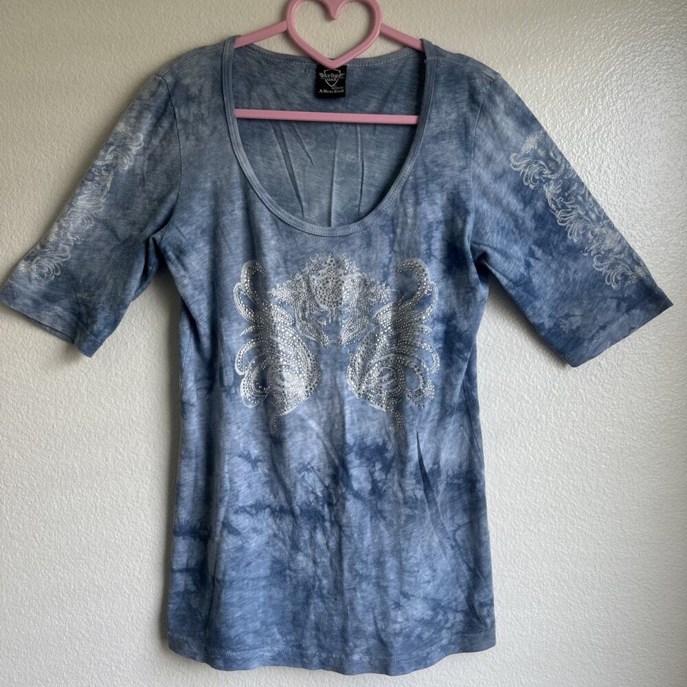 Blue Vintage Y2K Sledge Tie Dye Beaded Shirt SZ Medium